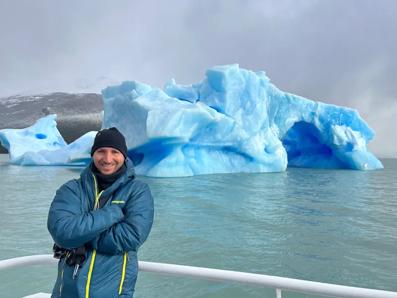 Viewing icebergs on the way to Estancia Cristina in Argentina. 