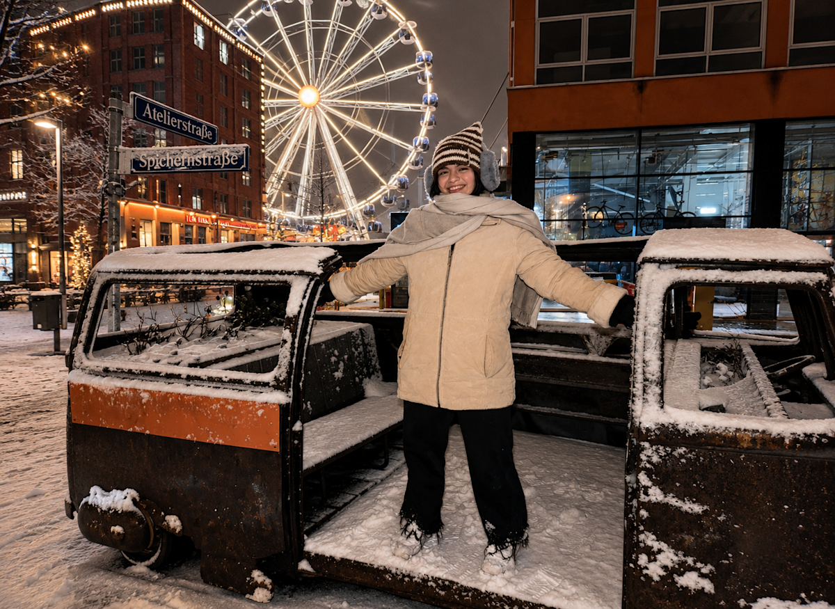 Enjoying the snow in Werksviertel Mitte, Germany.