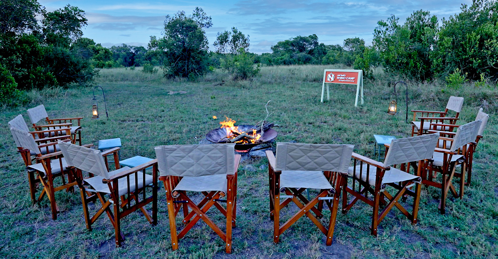Guest outdoor lounge at Nat Hab's Rhino Camp—Ol Pejeta Conservancy