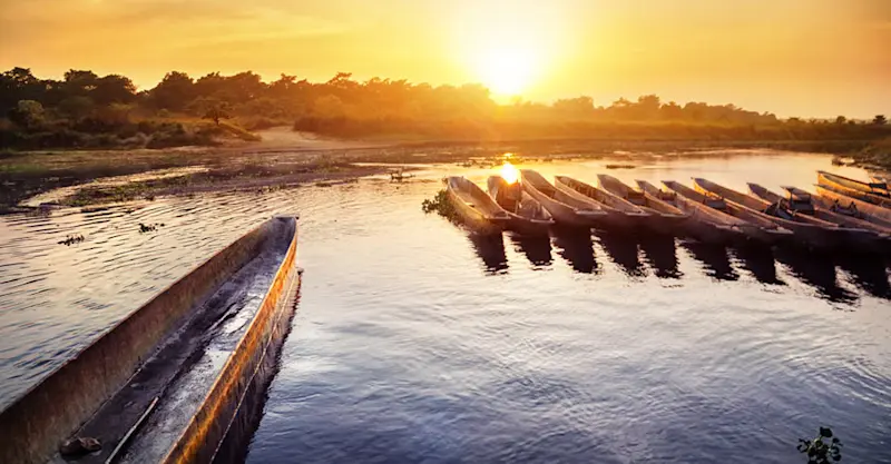 Canoes at Meghauli Serai safari lodge, Chitwan National Park, Nepal.