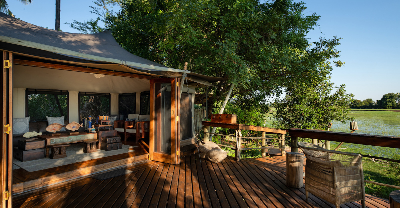 Lounge tent and deck at Nat Hab's Pelo Camp