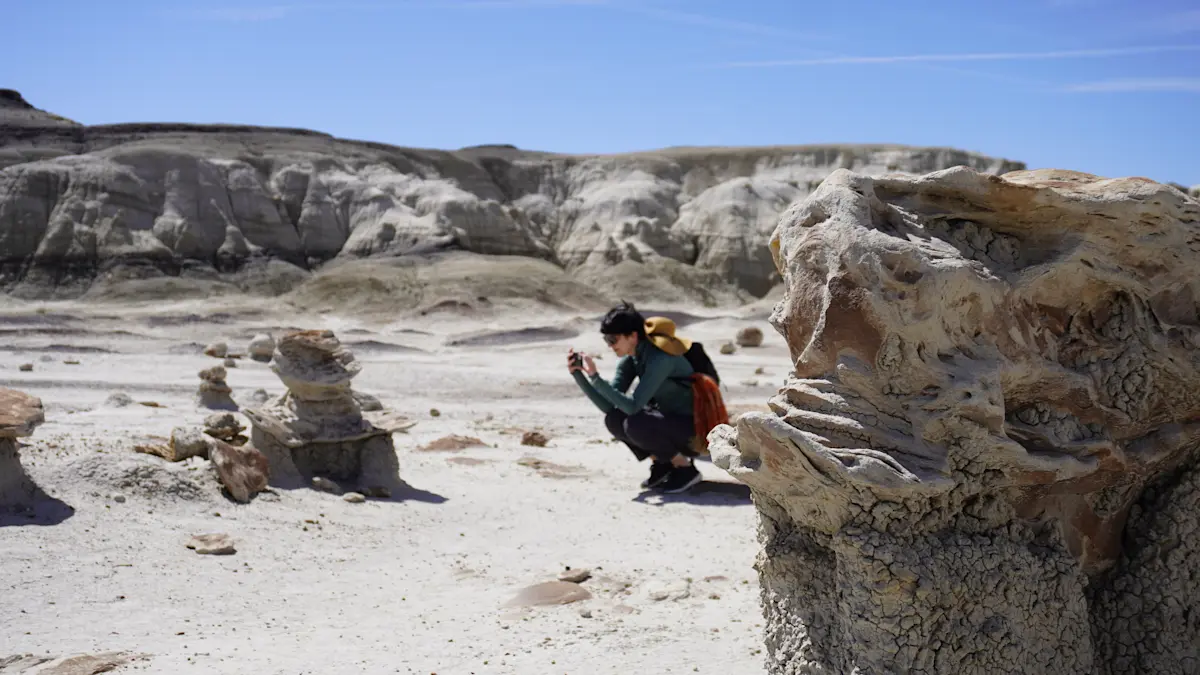 Photographing unusual rock formations in the Bisti/De-Na-Zin Wilderness, New Mexico.