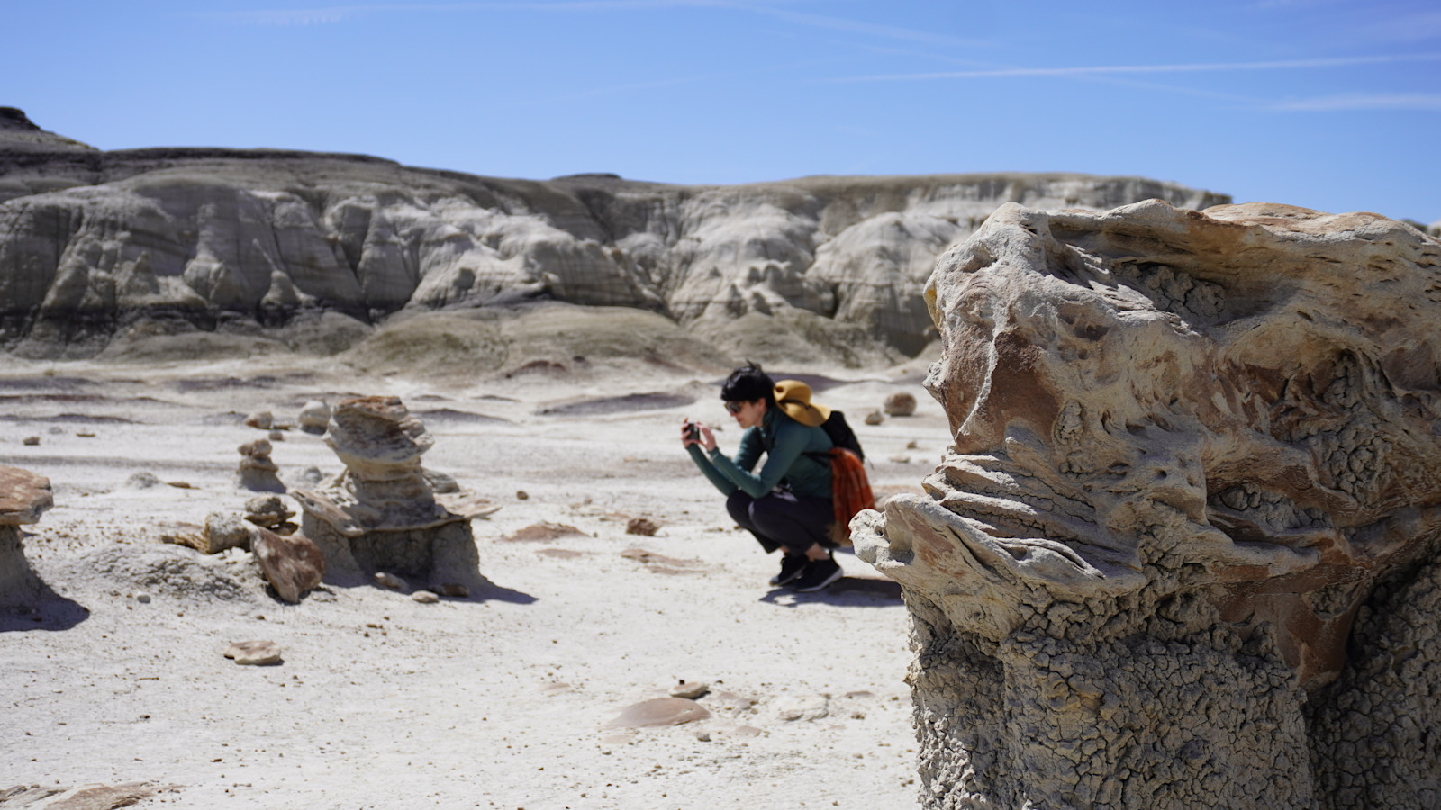 Photographing unusual rock formations in the Bisti/De-Na-Zin Wilderness, New Mexico.