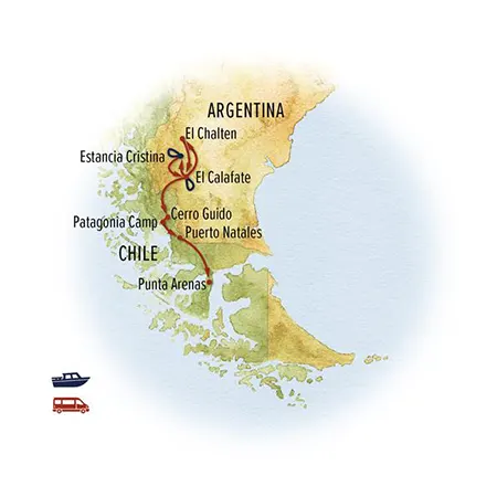 Trip map for Wild Patagonia Photo Expedition