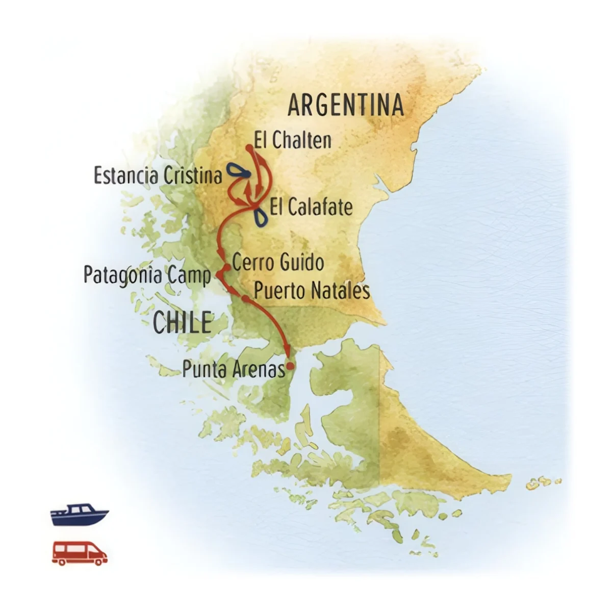 Trip map for Wild Patagonia Photo Expedition