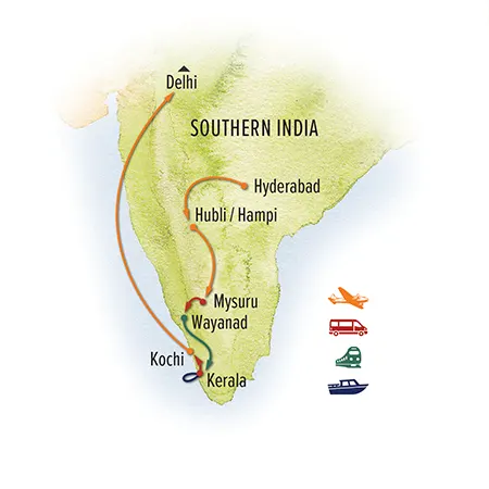 Trip map for South India Sojourn