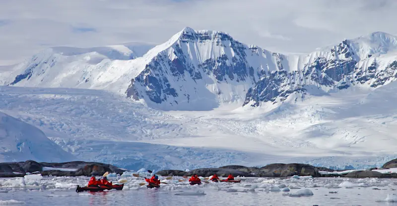 Nat Hab guests kayaking, Antarctica.