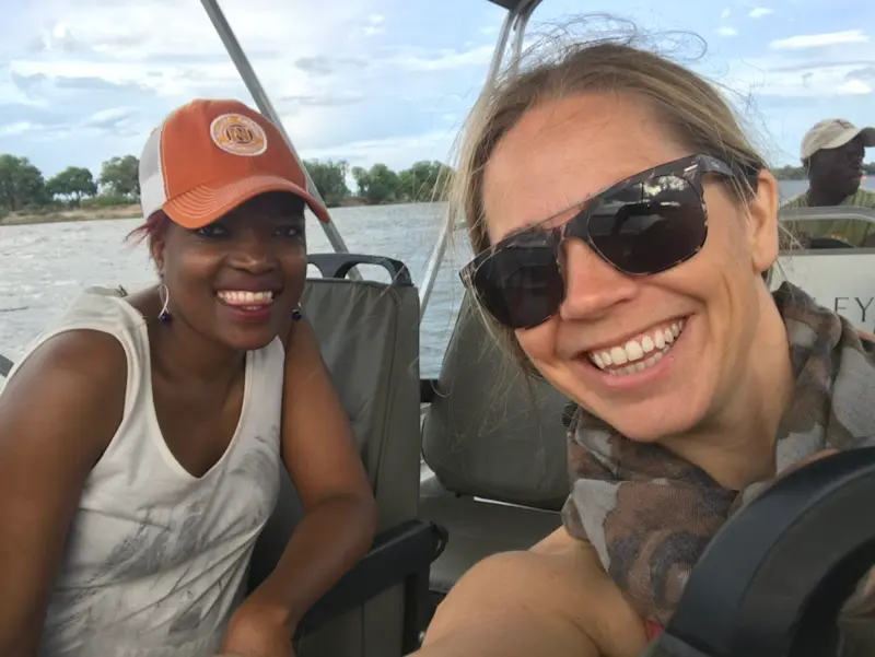 Cruising the Zambezi with Africa partner, Annah Kekana along the Zambezi River, Zambia.