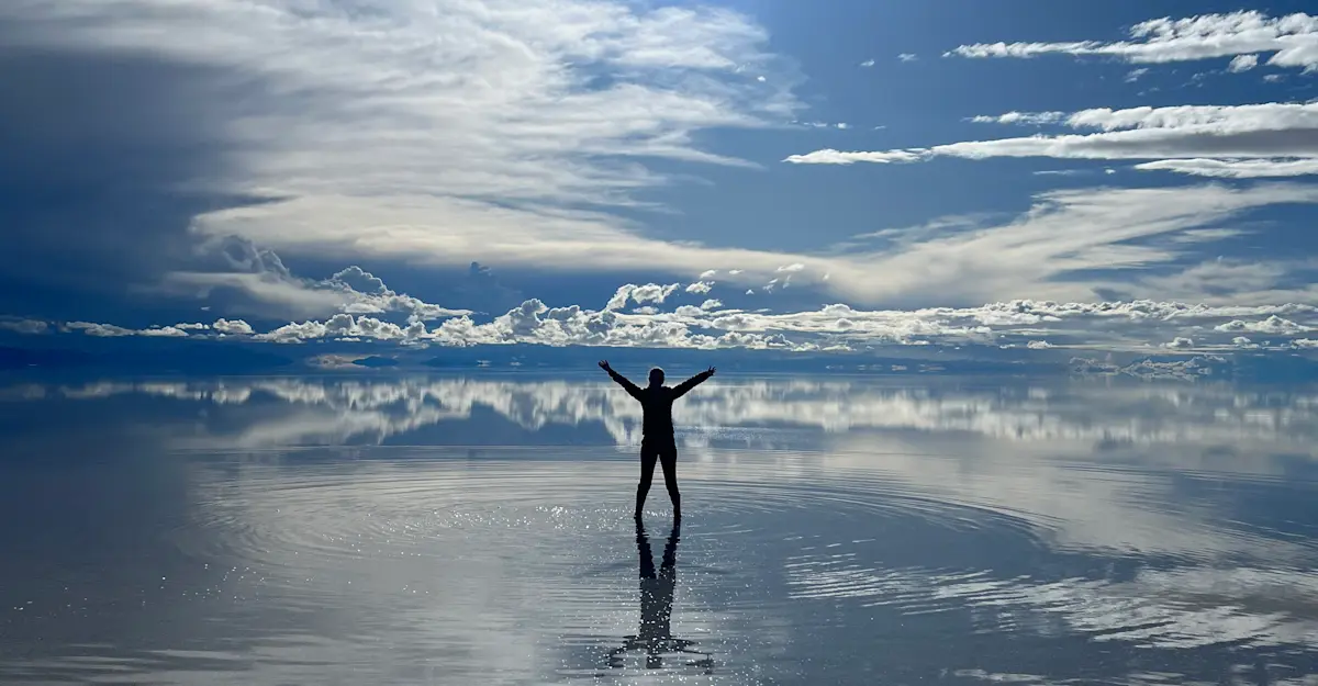 Enjoying the remarkable landscape of the Uyuni Salt Flats in Bolivia.
