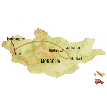 Trip map for Untamed Mongolia