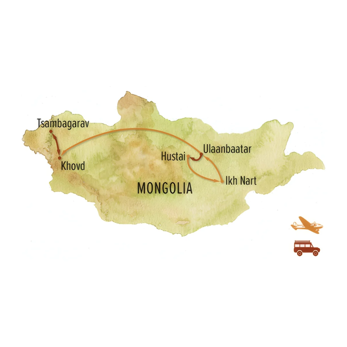 Trip map for Untamed Mongolia