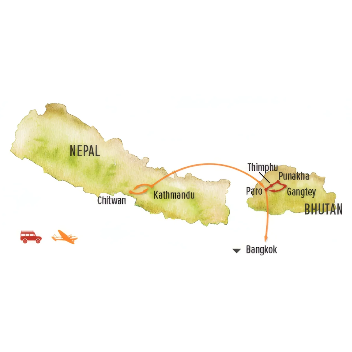 Trip map for Nepal & Bhutan Photo Expedition