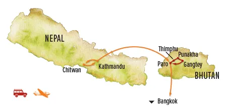 Trip map for Nepal & Bhutan Photo Expedition