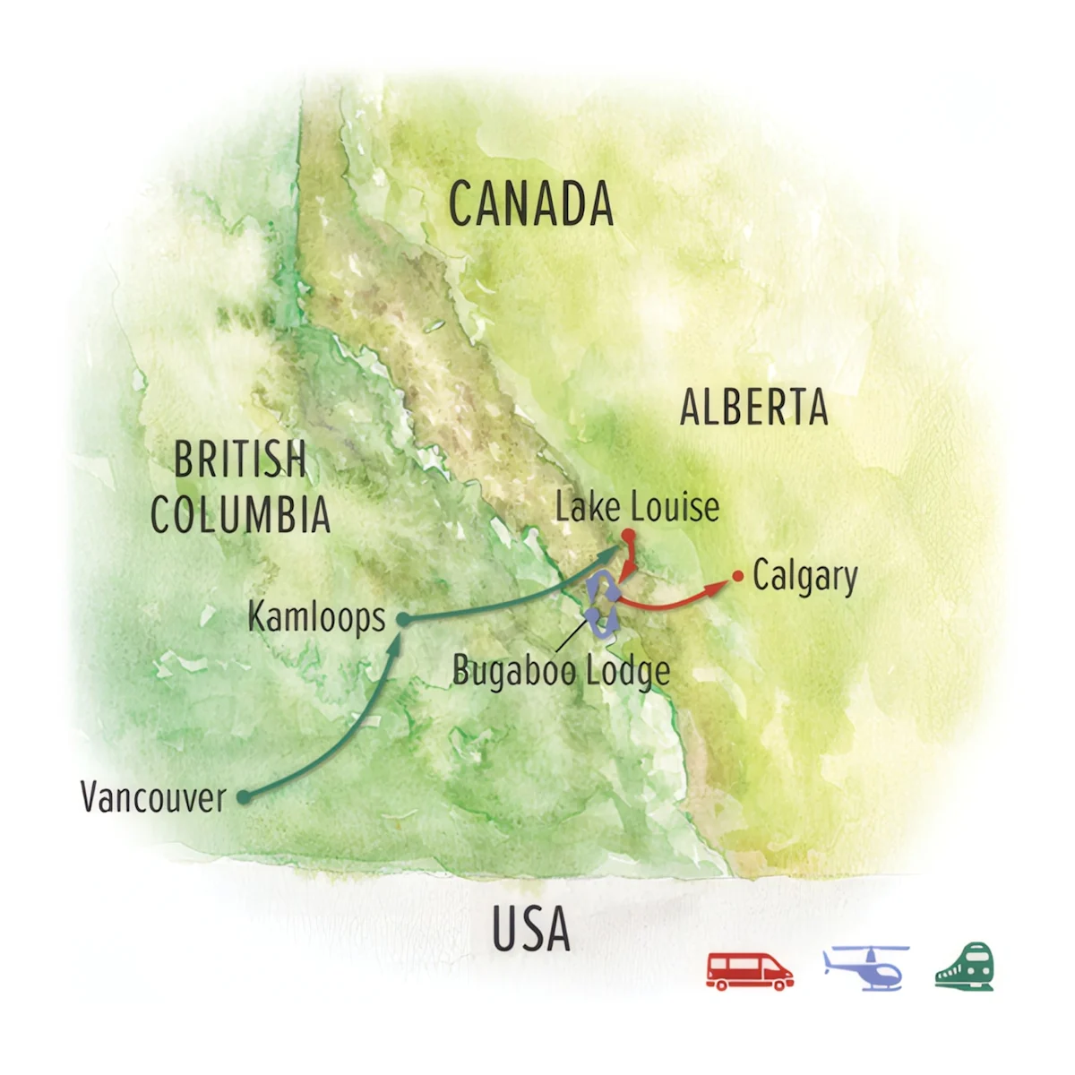 Trip map for Rainforest to Rockies: Vancouver to Lake Louise
