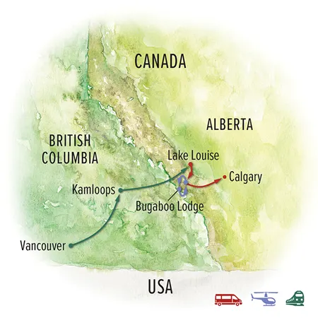 Trip map for Rainforest to Rockies: Vancouver to Lake Louise