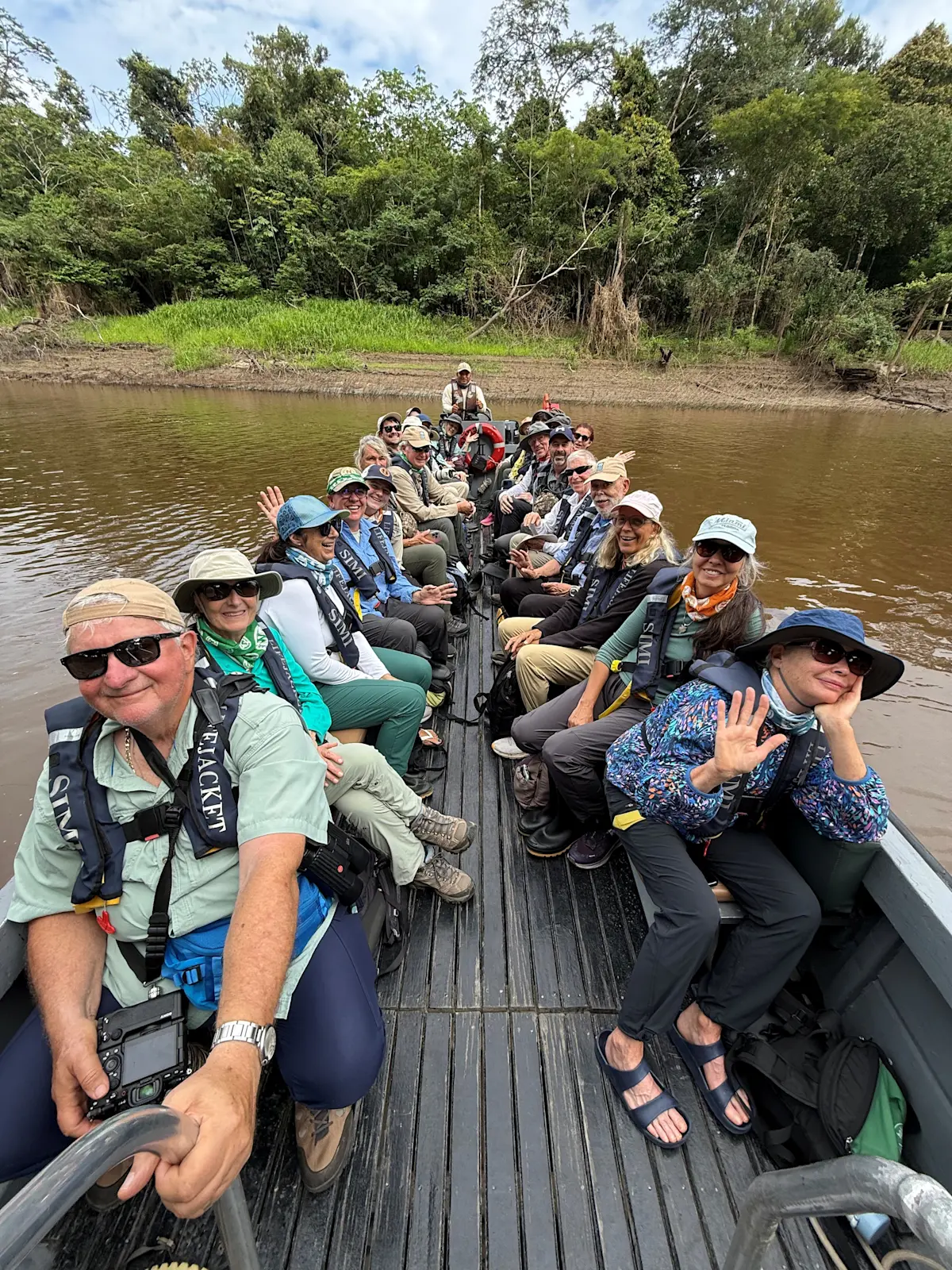 Two groups together on the Amazon in Peru. 