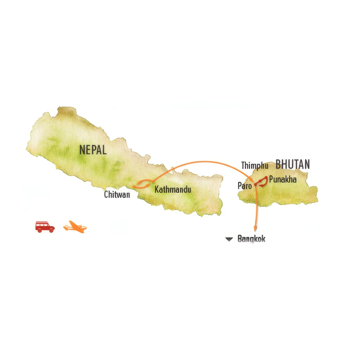 Trip map for Wild & Ancient Himalaya: Nepal & Bhutan