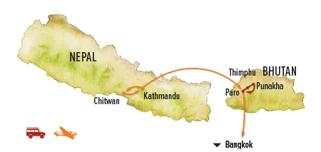 Trip map for Wild & Ancient Himalaya: Nepal & Bhutan