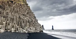 Black sand beach and basalt columns, Reynisfjara, Iceland.	