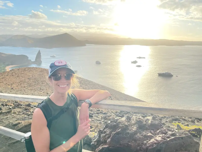 Hiking up to get the most famous picture of Isla Bartolome in Galapagos.