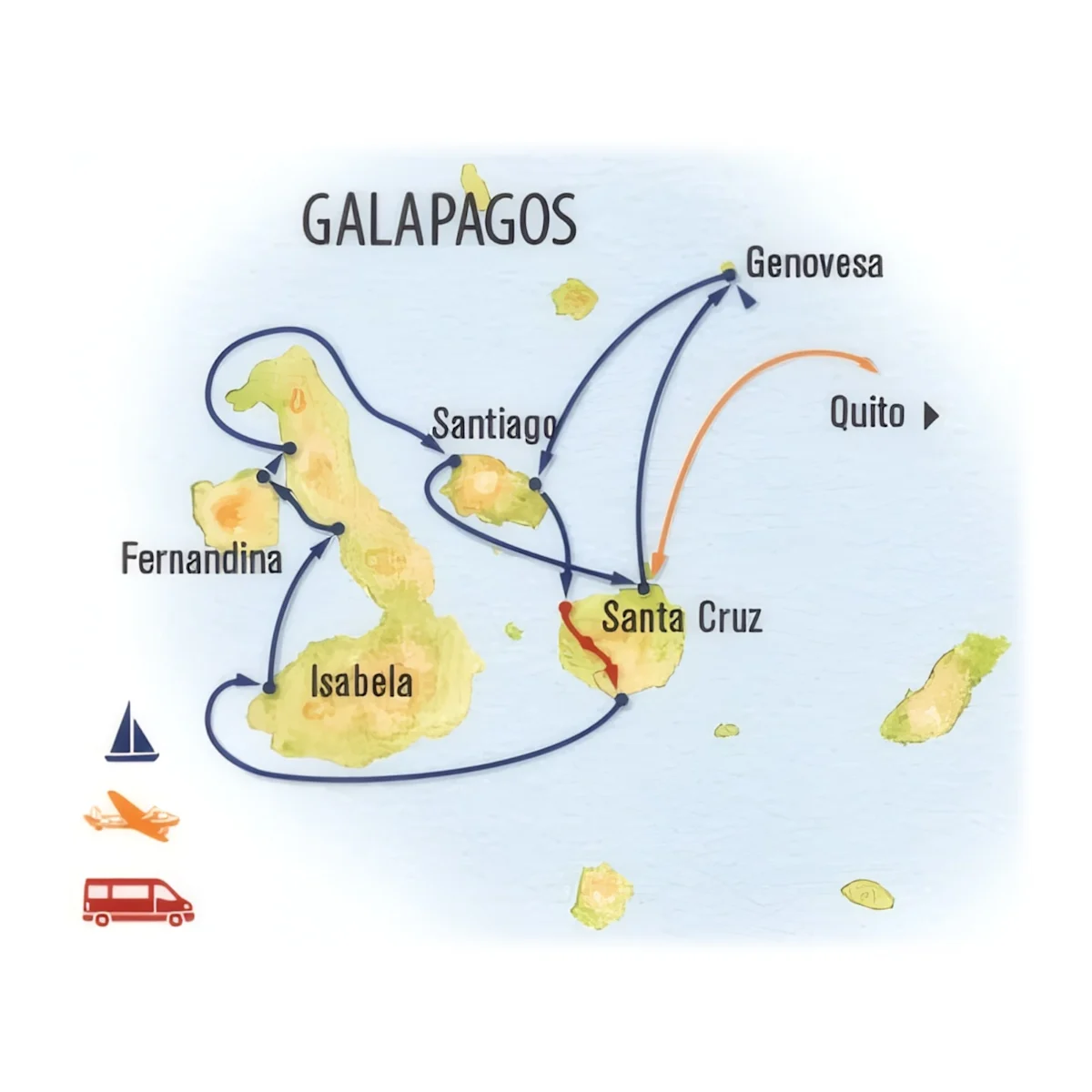 Trip map for Galapagos Discovery: The Nat Hab Experience