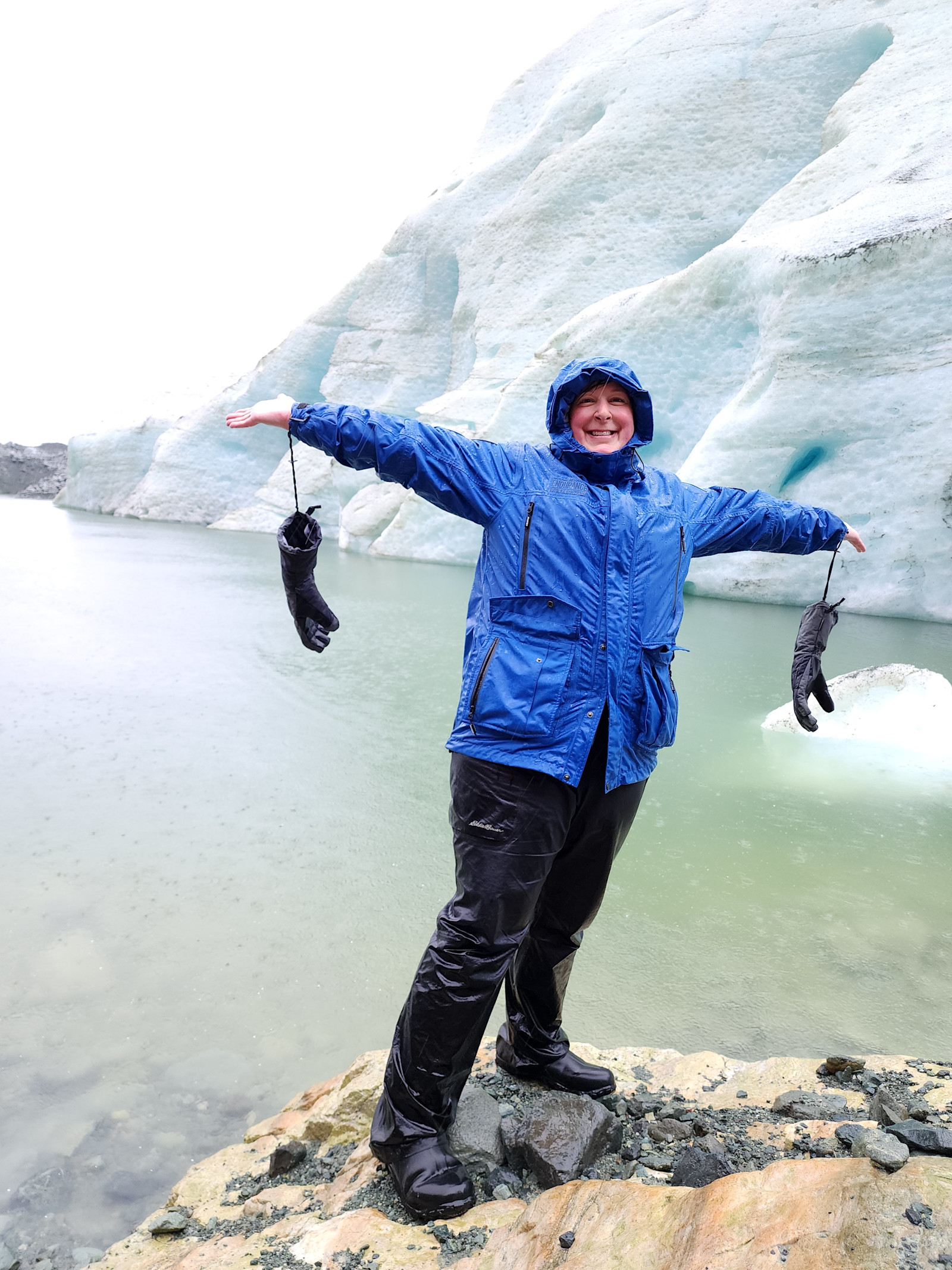 Enjoying a glacier in the rain in Patagonia. 