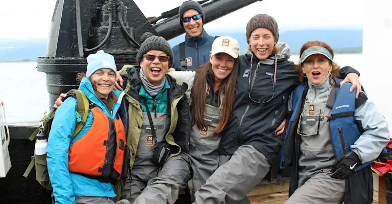 Nat Hab guests aboard Nat Hab's M/V Ursus, Katmai coast, Alaska.