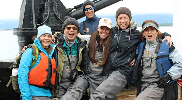 Nat Hab guests aboard Nat Hab's M/V Ursus, Katmai coast, Alaska.