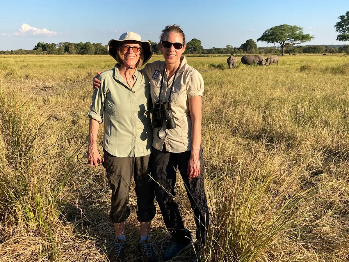 My aunt and I hanging out with rhinos in Botswana.