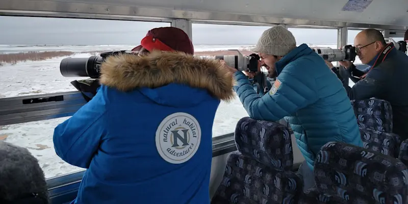 Nat Hab guests aboard the Polar Rover, Churchill, Manitoba.