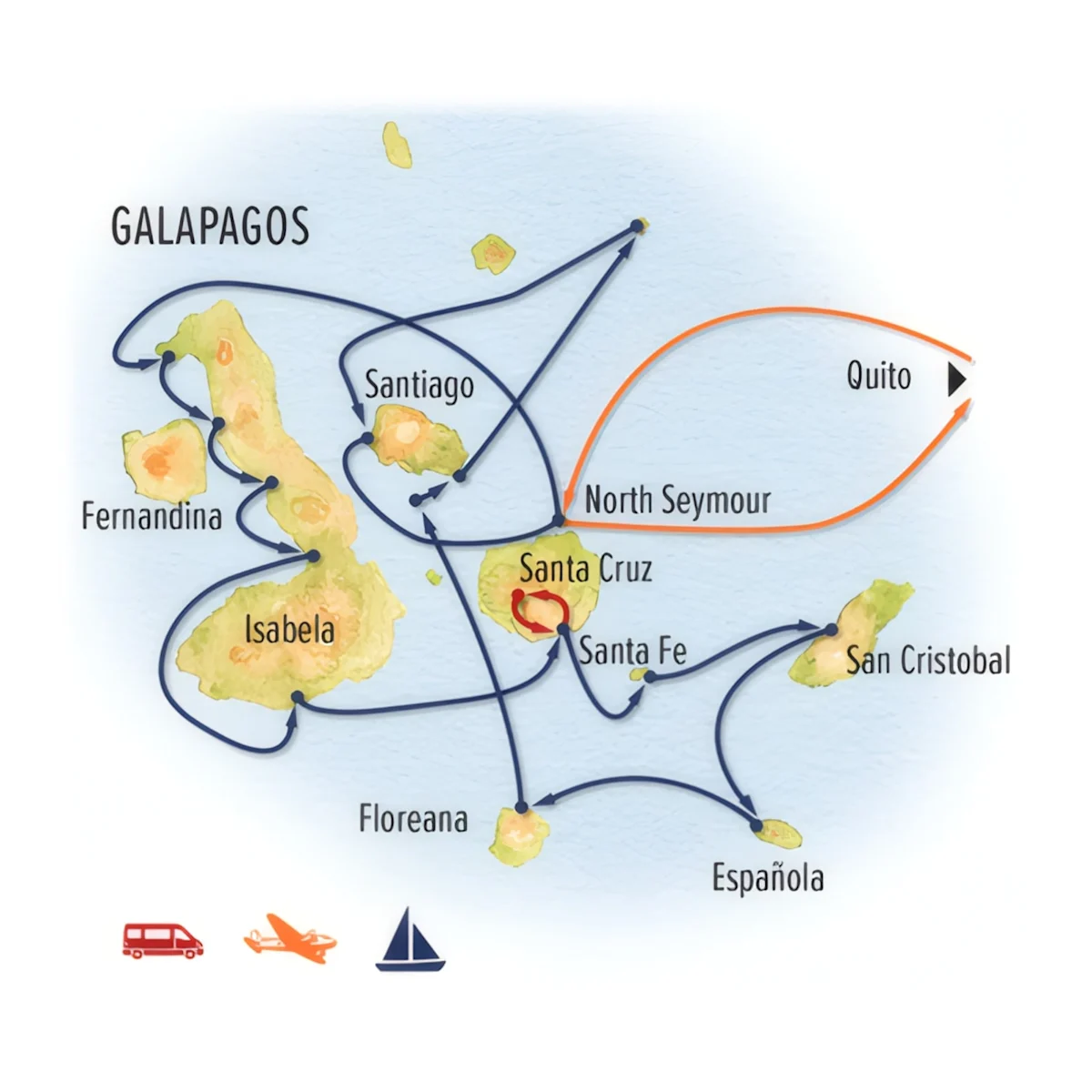 Trip map for Galapagos Wildlife Photo Expedition