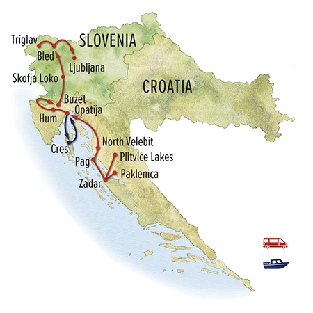 Trip map for Croatia & Slovenia: From the Adriatic to the Alps