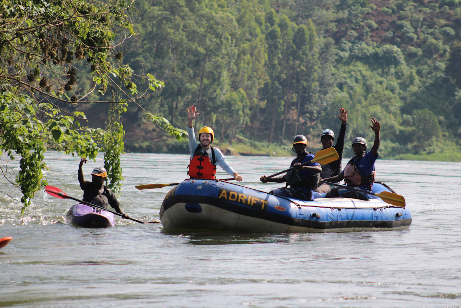 Running rapids on the Nile River in Jinja, Uganda.