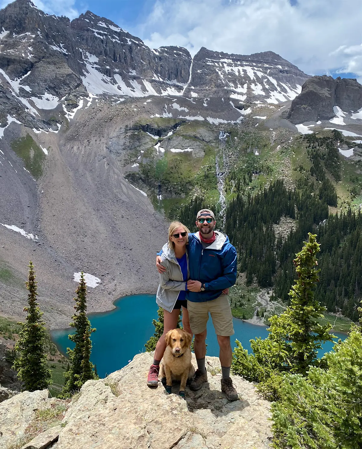 My wife, our golden retriever (Harper) & I hiking Blue Lakes Trail near Ridgway, CO.