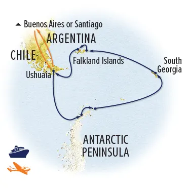 Trip map for Antarctica, South Georgia & the Falklands