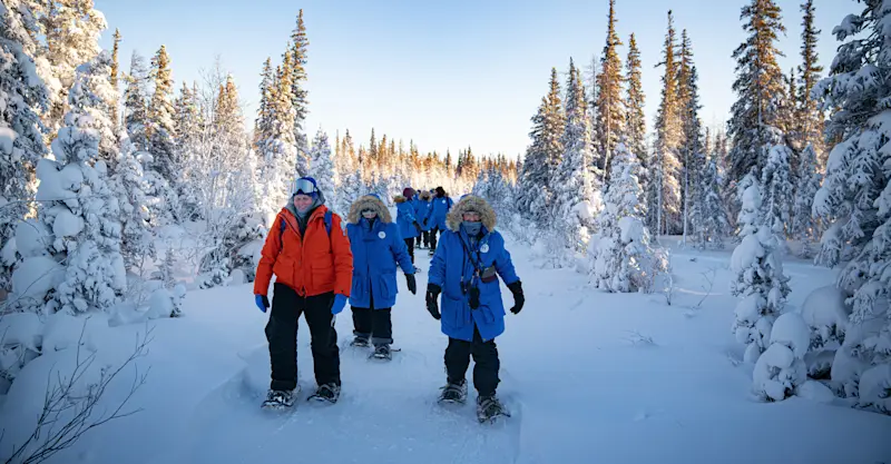 Nat Hab guests snowshoeing, Churchill, Manitoba.
