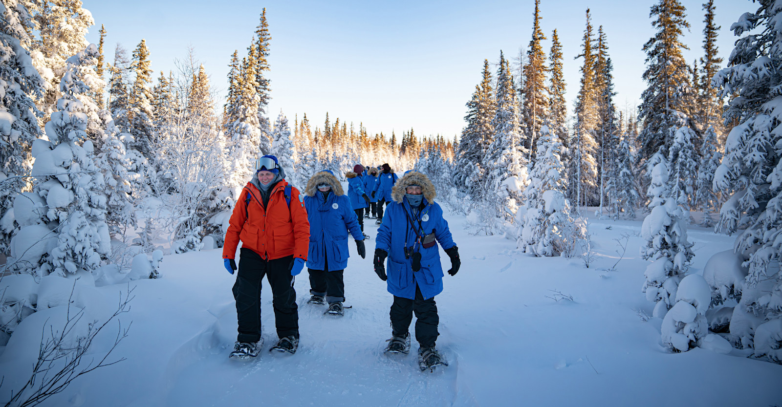 Nat Hab guests snowshoeing, Churchill, Manitoba.