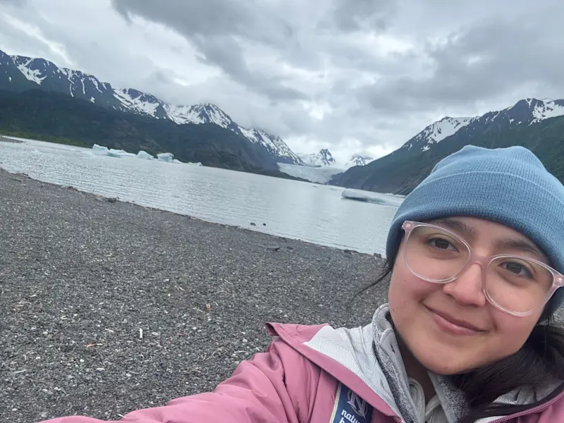 Another selfie with a glacier after doing the Grewingk glacier hike in Alaska. 