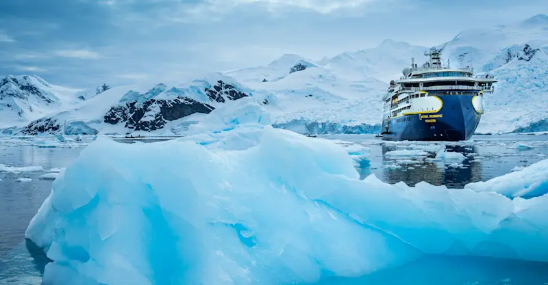 The National Geographic Resolution in Paradise Harbour, Antarctica