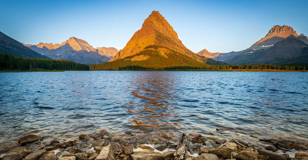 Sunrise from Swiftcurrent Lake, Glacier National Park.
