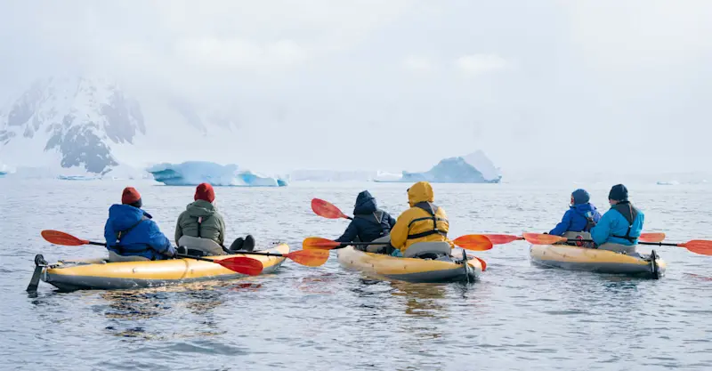 Nat Hab guests kayaking, Antarctica.