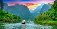 Traditional sampan boat ride, Ninh Binh, Vietnam.