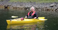 Nat Hab guest kayaking, Haida Gwaii, British Columbia.