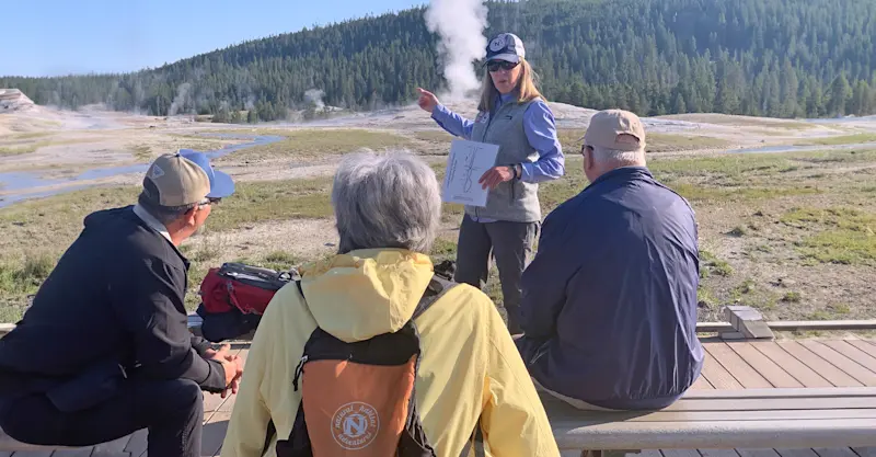 Nat Hab guests and Expedition Leader, Yellowstone National Park, Wyoming.