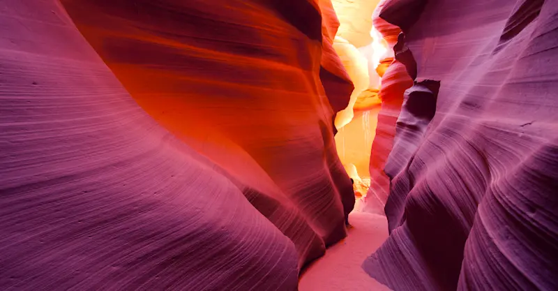 The colorful canyons of the desert southwest in Antelope Canyon, Arizona.