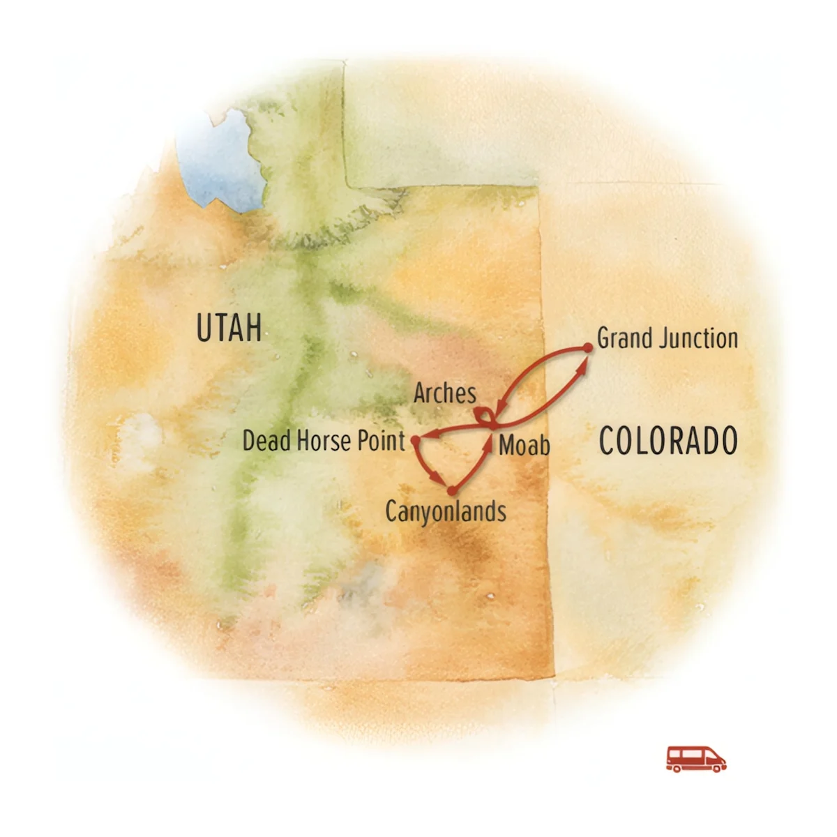 Trip map for Moab, Arches & Canyonlands Photo Expedition