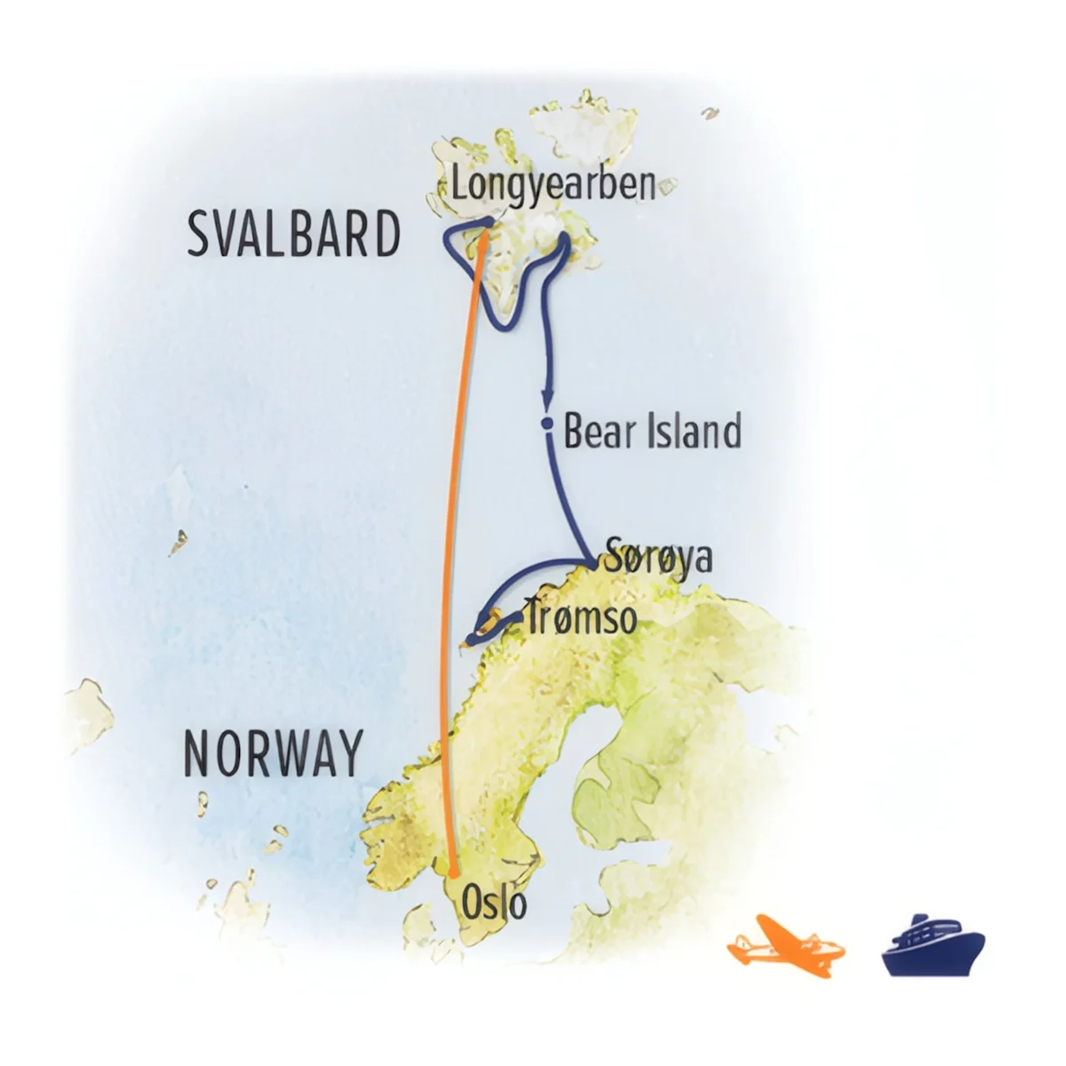 Trip map for Norwegian Discovery: Svalbard & the Northern Fjords