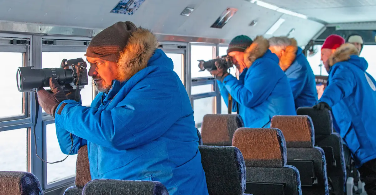 Nat Hab guests aboard the Polar Rover, Churchill, Manitoba.