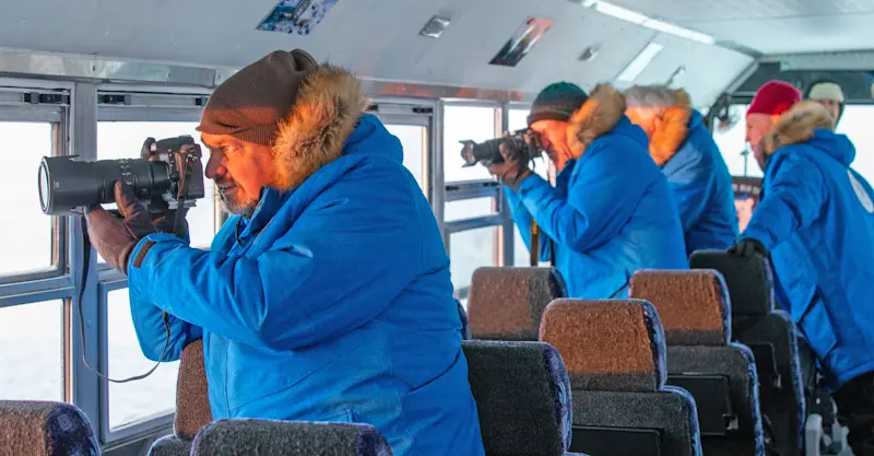 Nat Hab guests aboard the Polar Rover, Churchill, Manitoba.