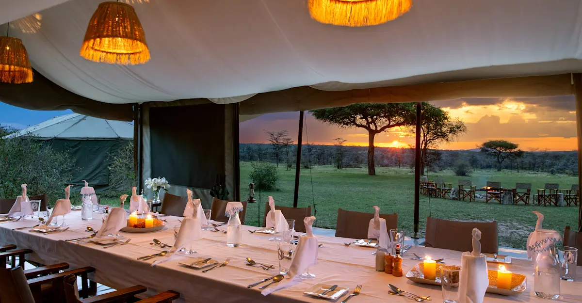 Sunset at Nat Hab’s Mara East Camp, Private Mara Conservancy, Kenya.